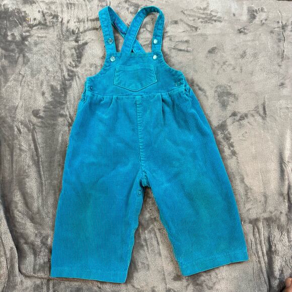 Vintage Two Rabbits Teal Corduroy Overalls Romber Baby Girl 12 Months - Picture 1 of 10